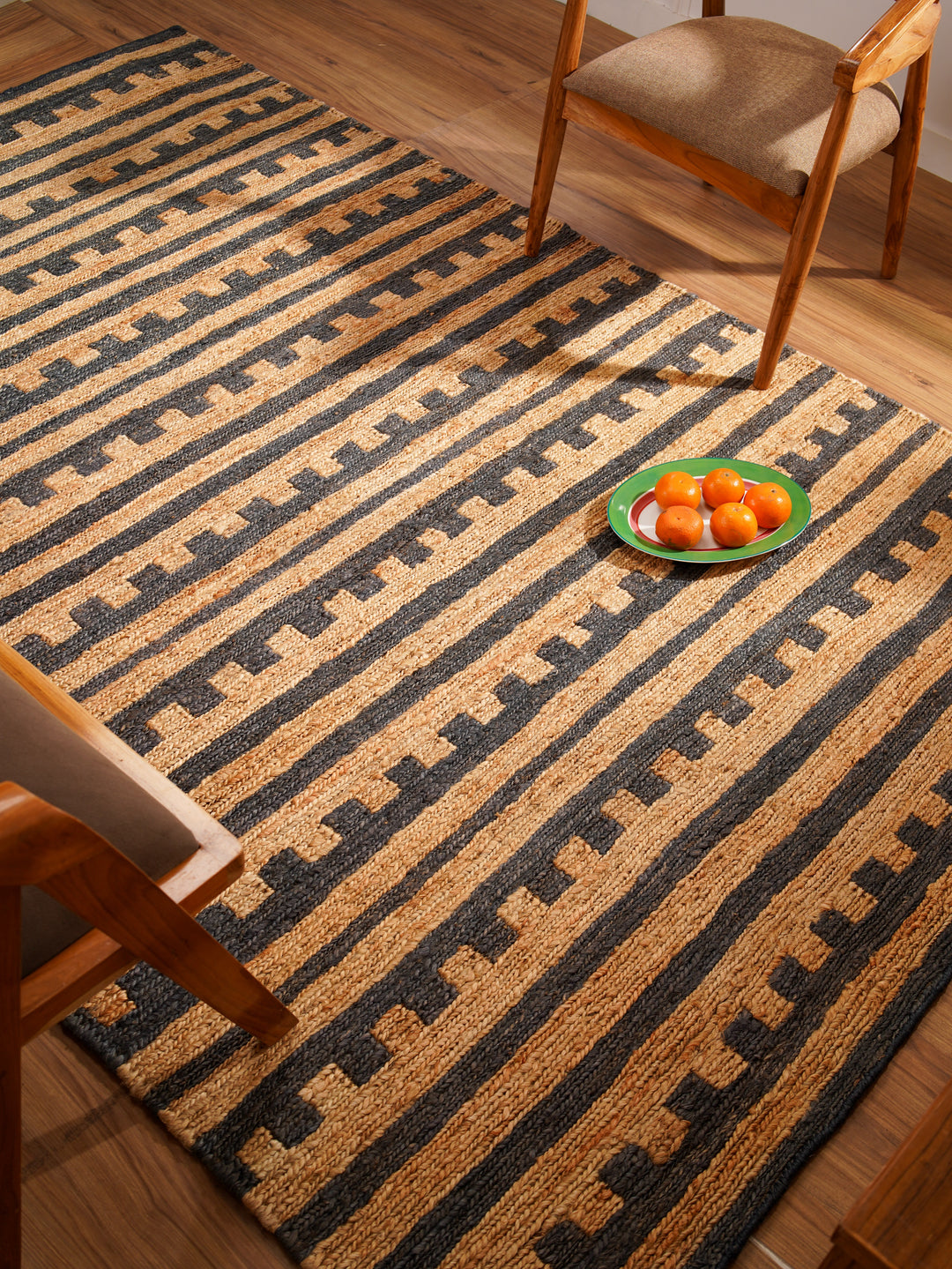 Beige & Brown Textured Stripe Jute Sumak Rug for Contemporary Spaces