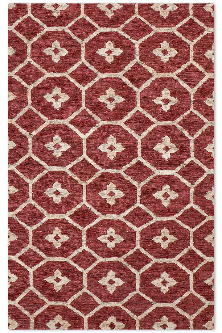 Red & Beige Floral Jute Sumak Rug for Elegant Living Spaces