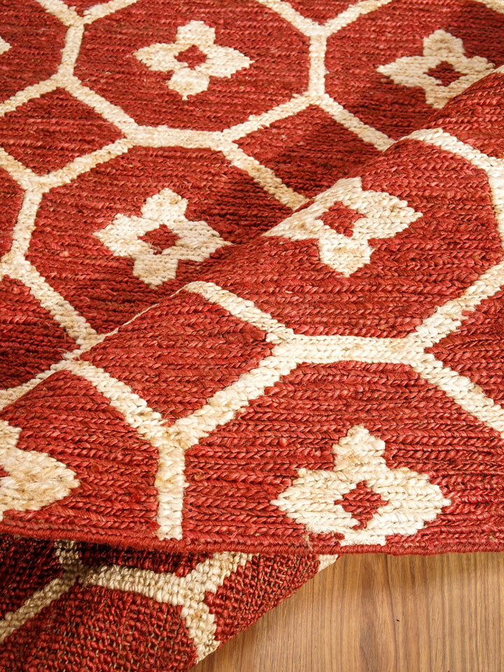 Red & Beige Floral Jute Sumak Rug for Elegant Living Spaces