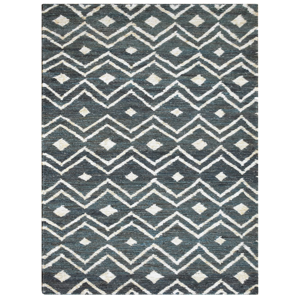 Green & Beige Geometric Jute Sumak Rug for Contemporary Interiors