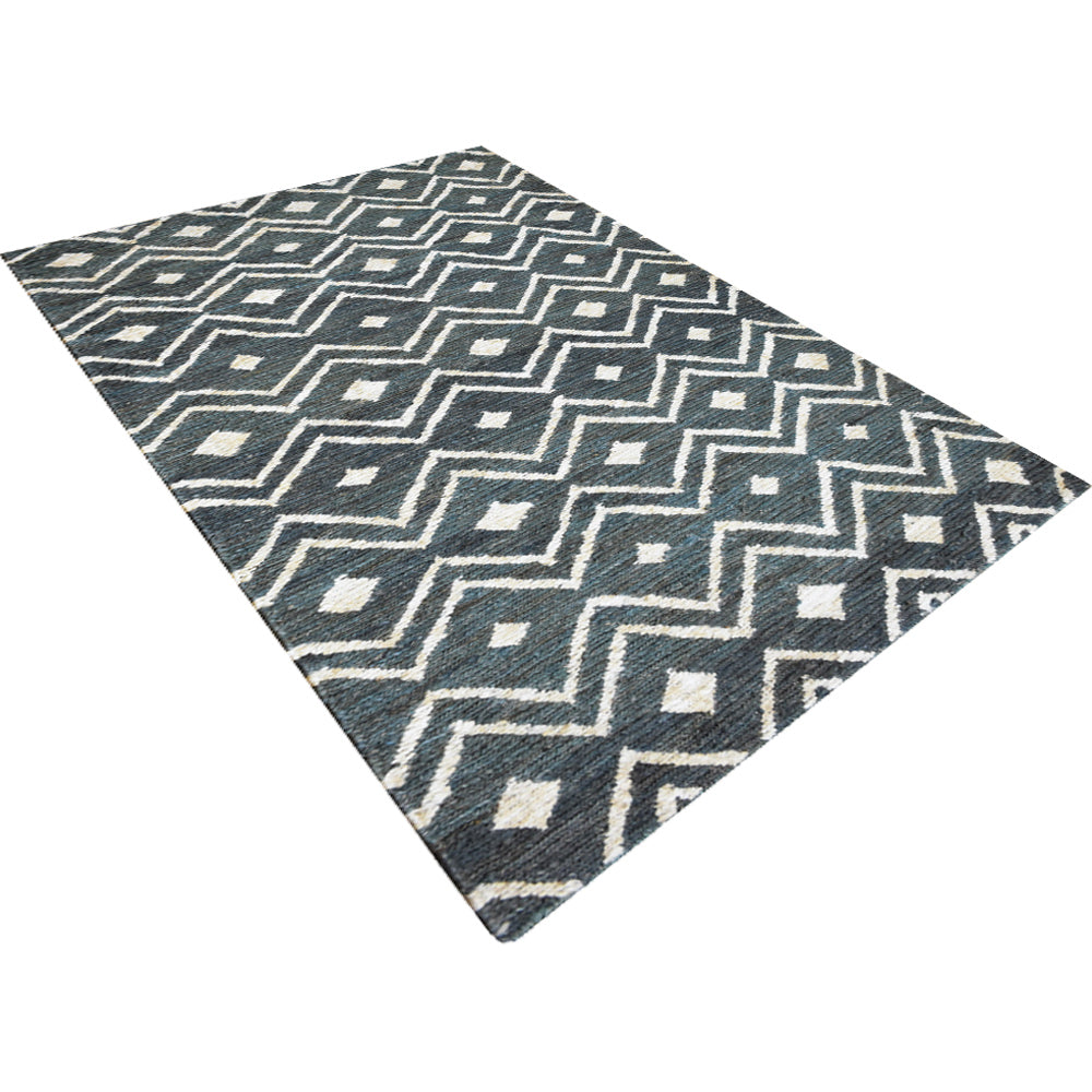 Green & Beige Geometric Jute Sumak Rug for Contemporary Interiors