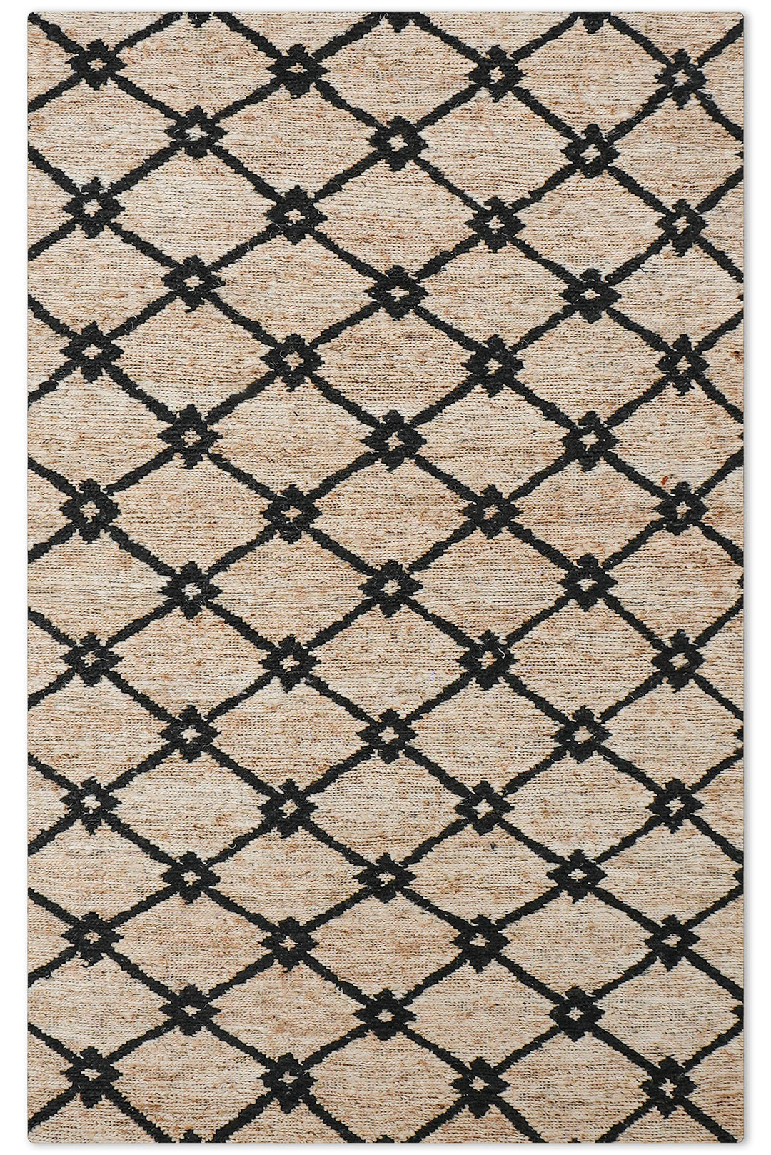 Beige & Black Lattice Pattern Jute Sumak Rug for Contemporary Spaces