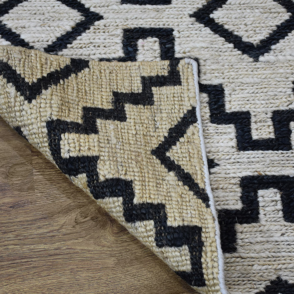 Beige & Black Geometric Jute Sumak Rug for Modern Living Spaces