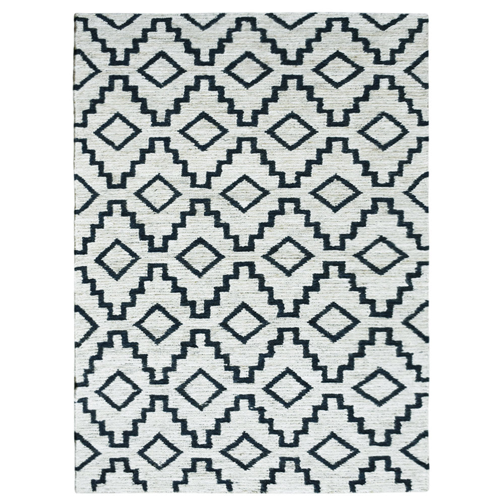 Beige & Black Geometric Jute Sumak Rug for Modern Living Spaces