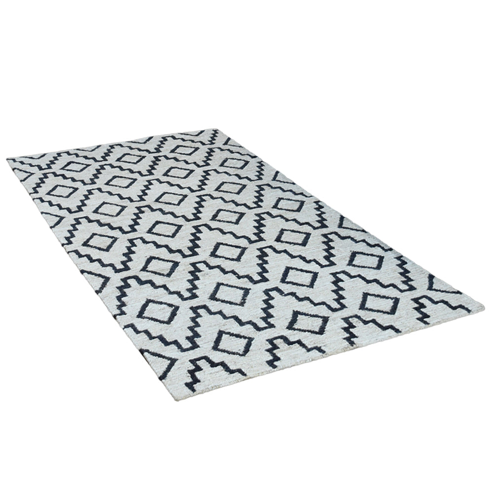 Beige & Black Geometric Jute Sumak Rug for Modern Living Spaces