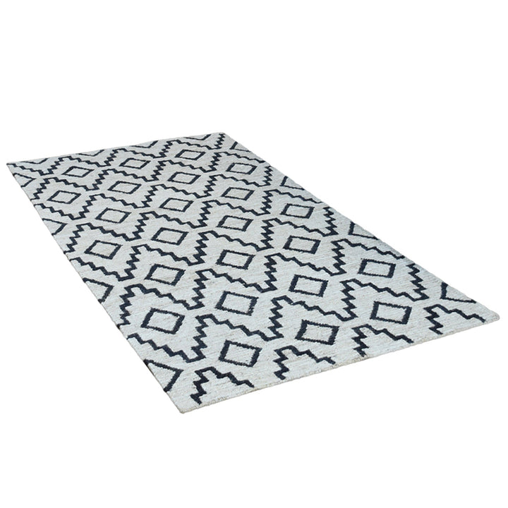Beige & Black Geometric Jute Sumak Rug for Modern Living Spaces