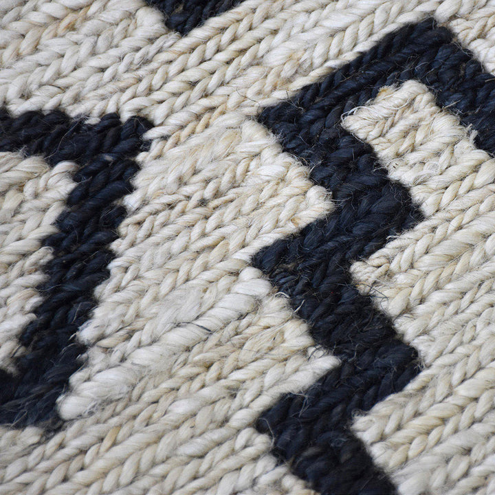 Beige & Black Geometric Jute Sumak Rug for Modern Living Spaces