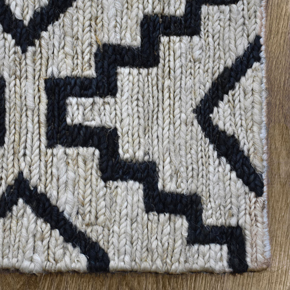 Beige & Black Geometric Jute Sumak Rug for Modern Living Spaces