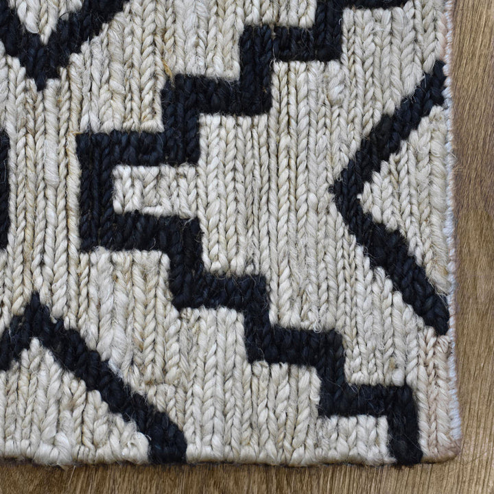 Beige & Black Geometric Jute Sumak Rug for Modern Living Spaces