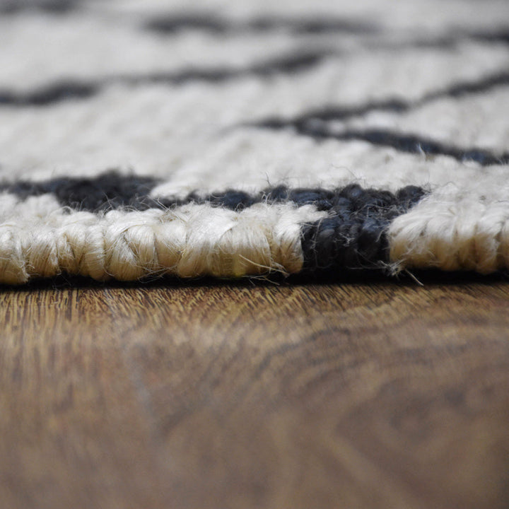Beige & Black Geometric Jute Sumak Rug for Modern Living Spaces