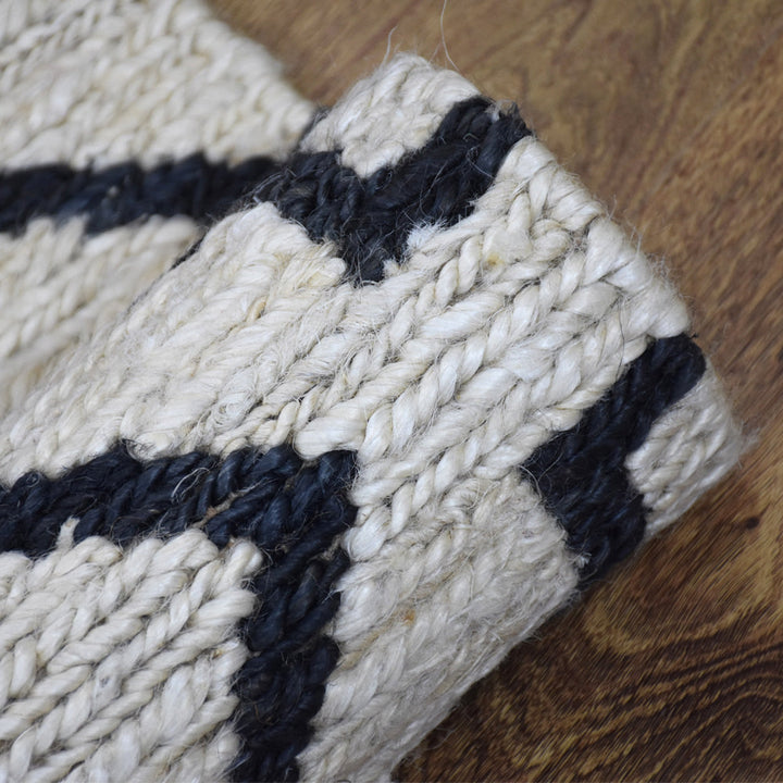 Beige & Black Geometric Jute Sumak Rug for Modern Living Spaces