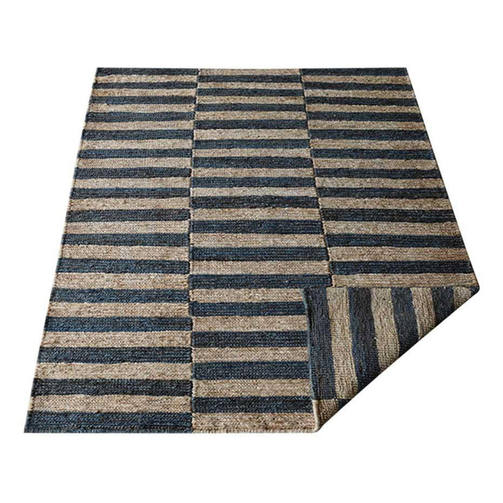 Beige & Charcoal Striped Jute Sumak Rug for Modern Interiors