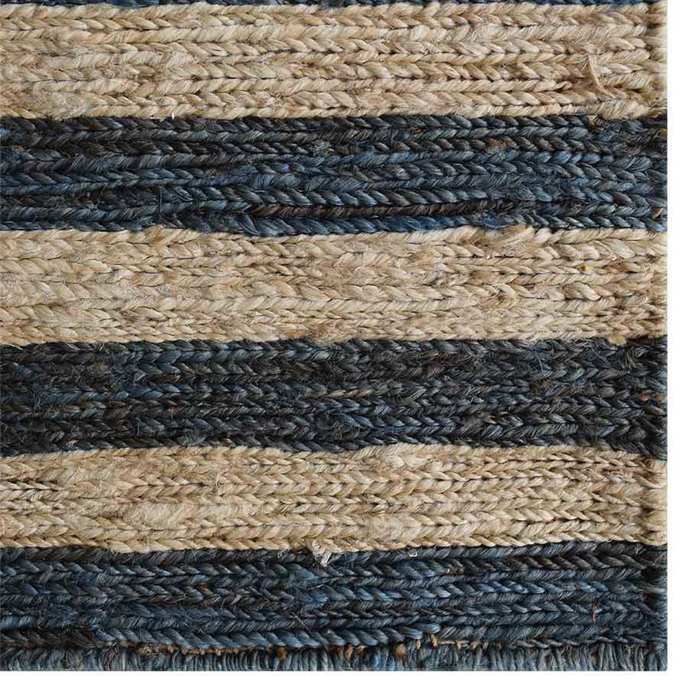 Beige & Charcoal Striped Jute Sumak Rug for Modern Interiors