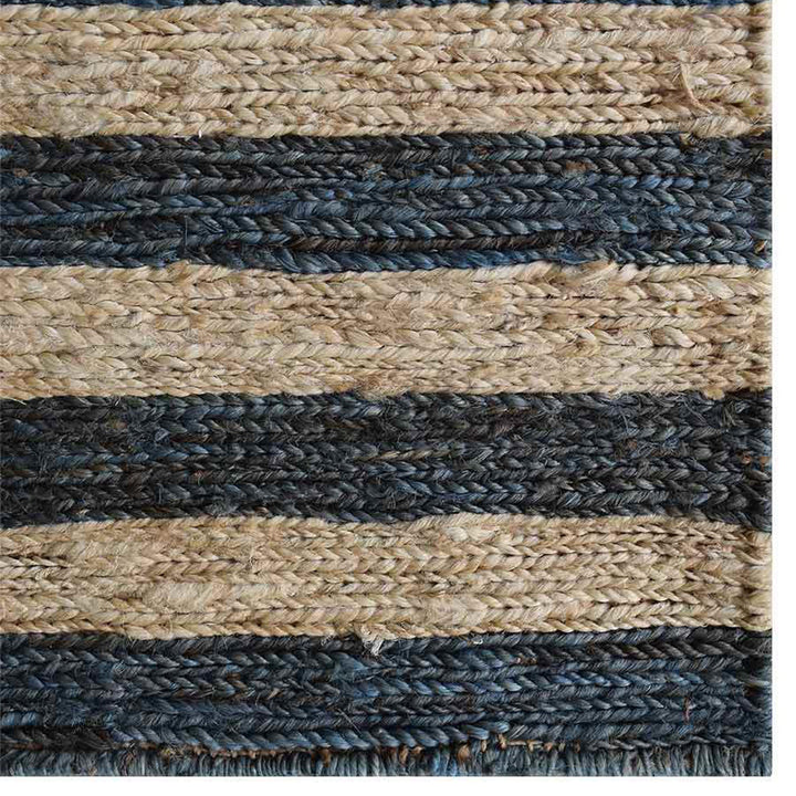 Beige & Charcoal Striped Jute Sumak Rug for Modern Interiors