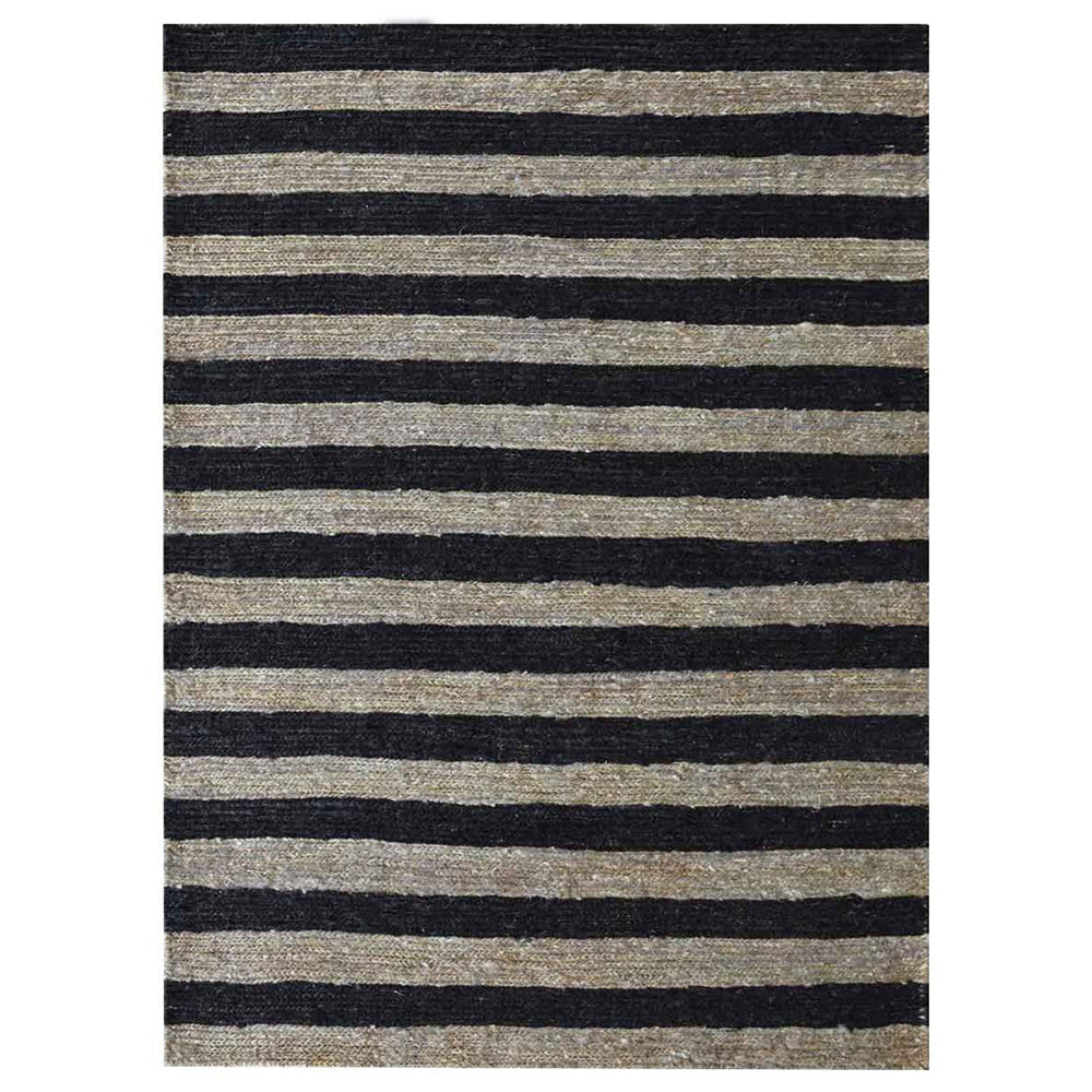 Beige & Black Striped Jute Sumak Rug for Modern Living Spaces