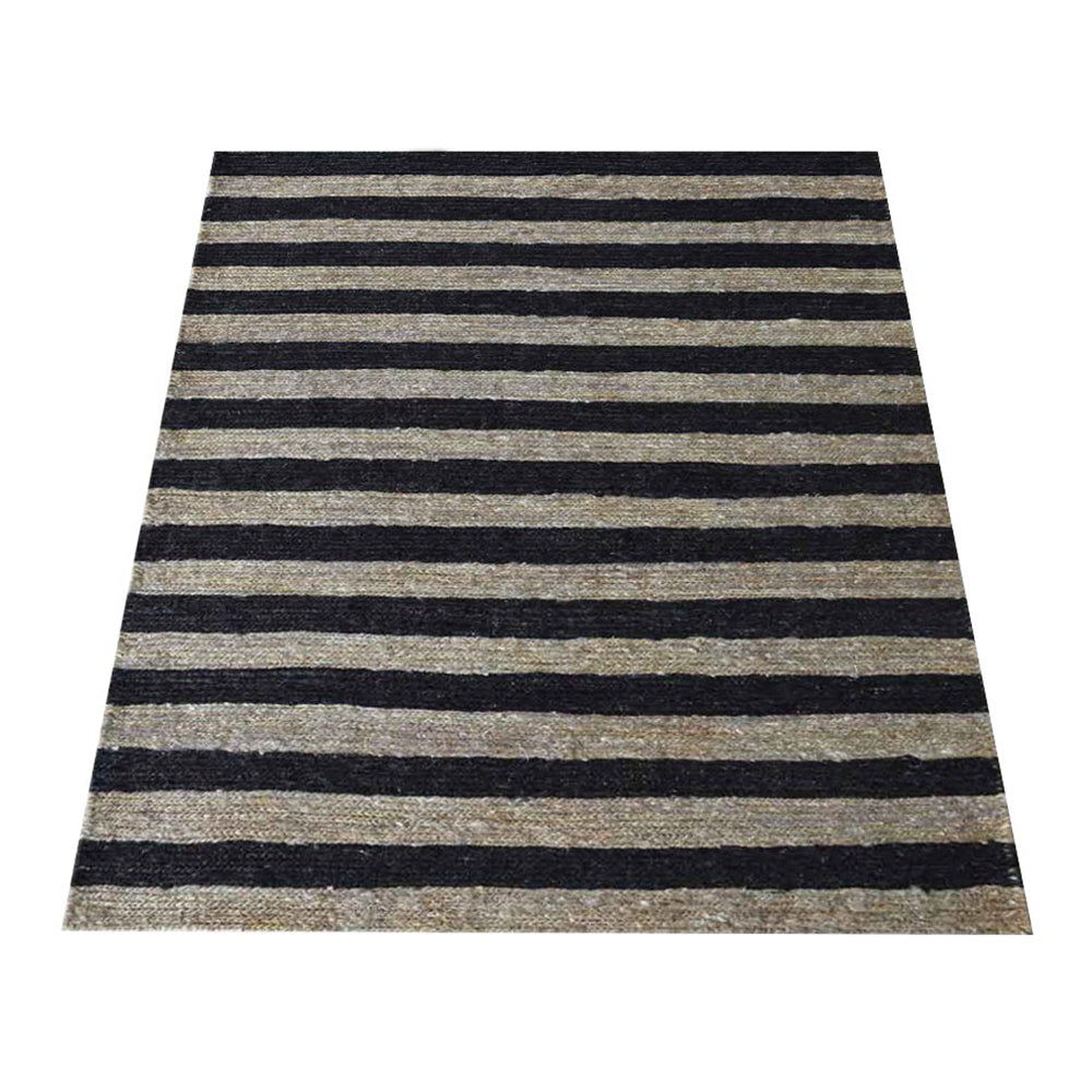 Beige & Black Striped Jute Sumak Rug for Modern Living Spaces