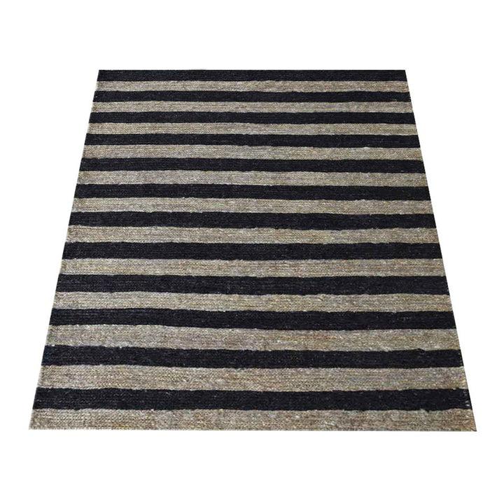 Beige & Black Striped Jute Sumak Rug for Modern Living Spaces