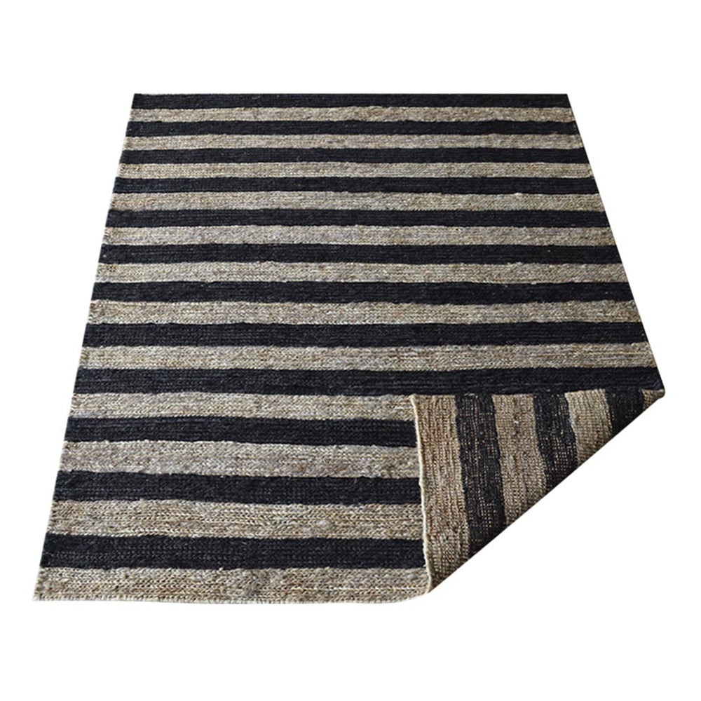 Beige & Black Striped Jute Sumak Rug for Modern Living Spaces