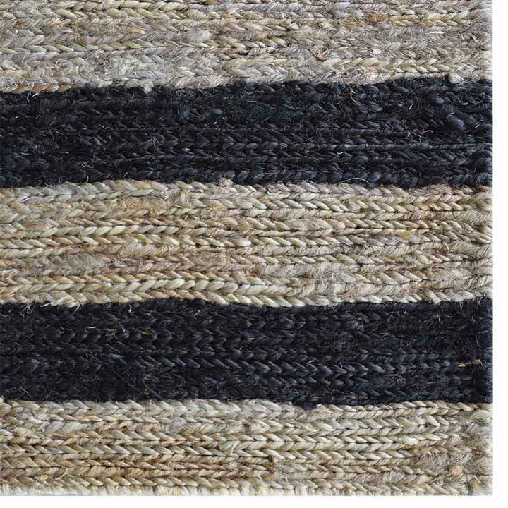 Beige & Black Striped Jute Sumak Rug for Modern Living Spaces