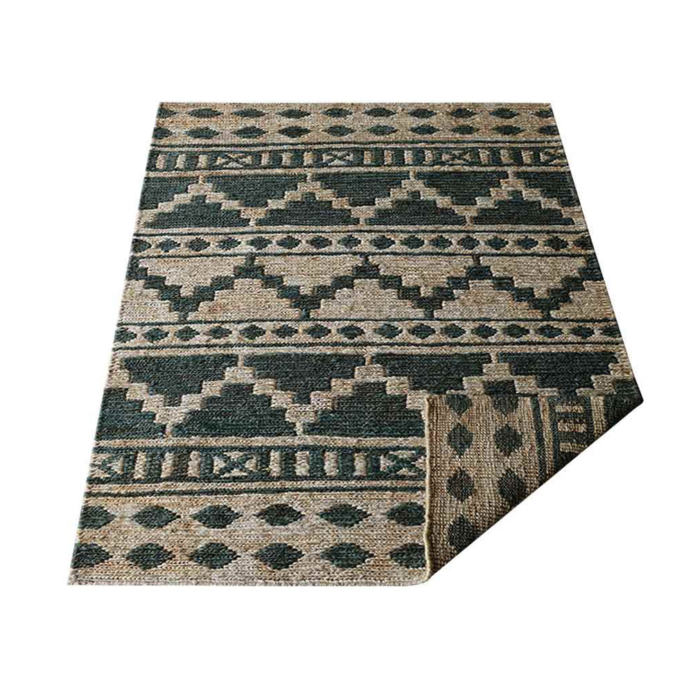 Beige & Green Sumak Jute Rug for Contemporary and Rustic Interiors