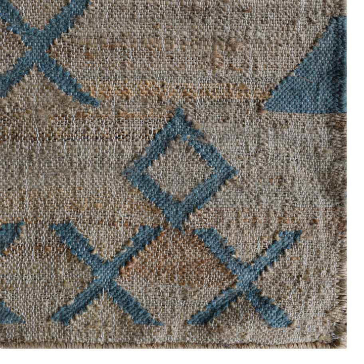 Beige & Light Blue Geometric Jute Kilim Rug for Contemporary Homes