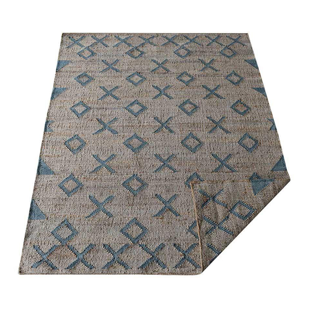 Beige & Light Blue Geometric Jute Kilim Rug for Contemporary Homes