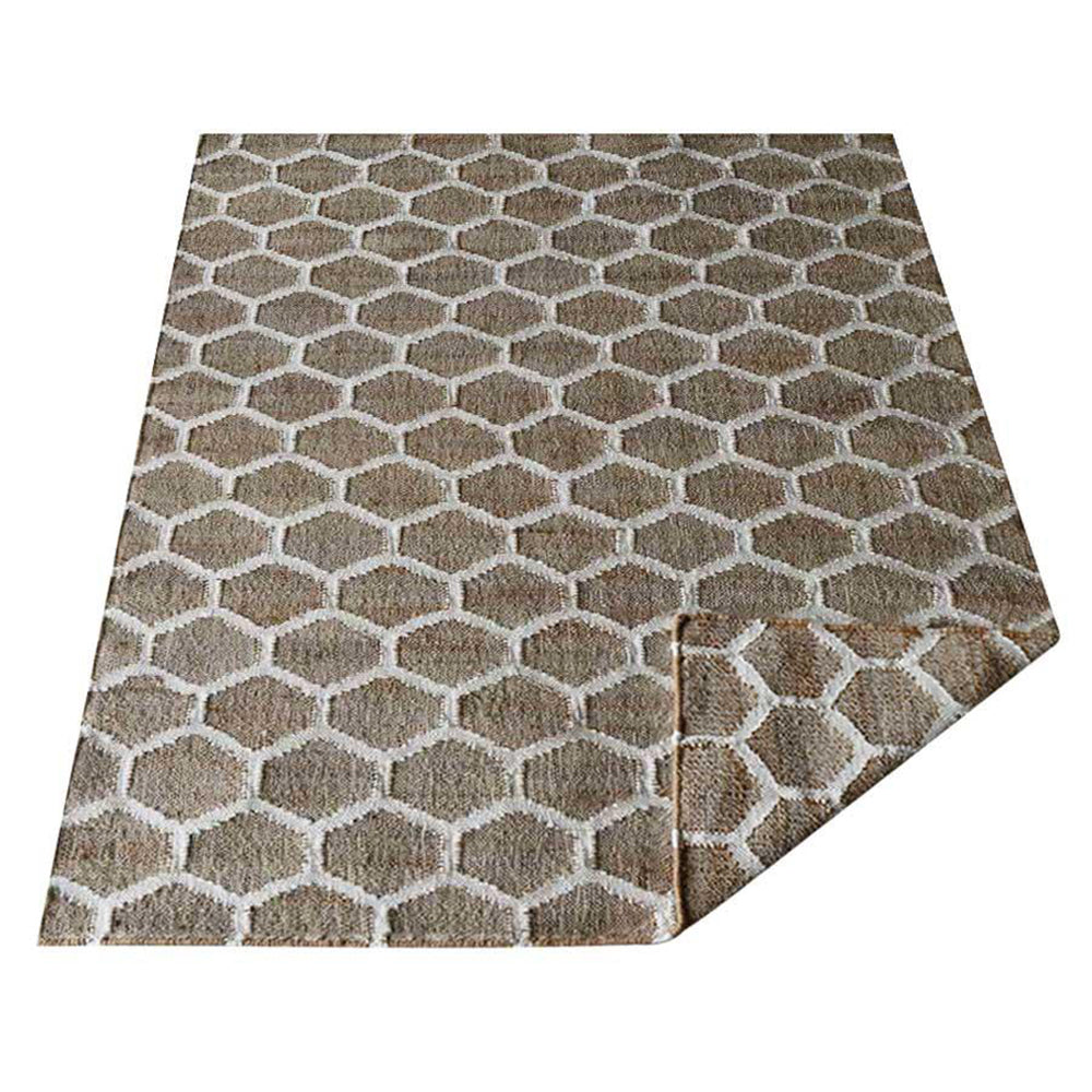 Natural Brown & Beige Jute Honeycomb Rug for Contemporary Living Spaces