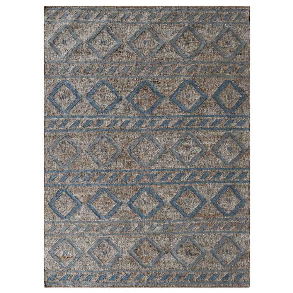 Light Brown & Light Blue Geometric Kilim Jute Rug for Stylish Living Spaces