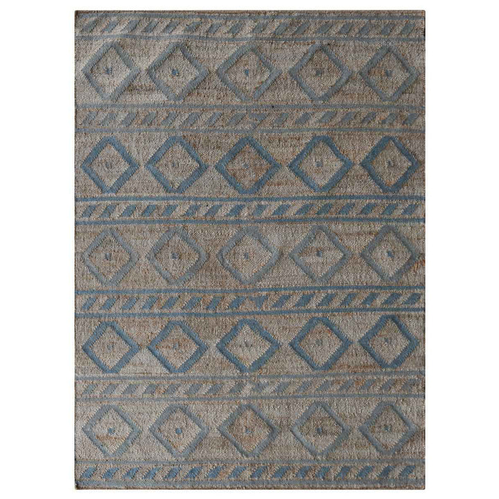 Light Brown & Light Blue Geometric Kilim Jute Rug for Stylish Living Spaces