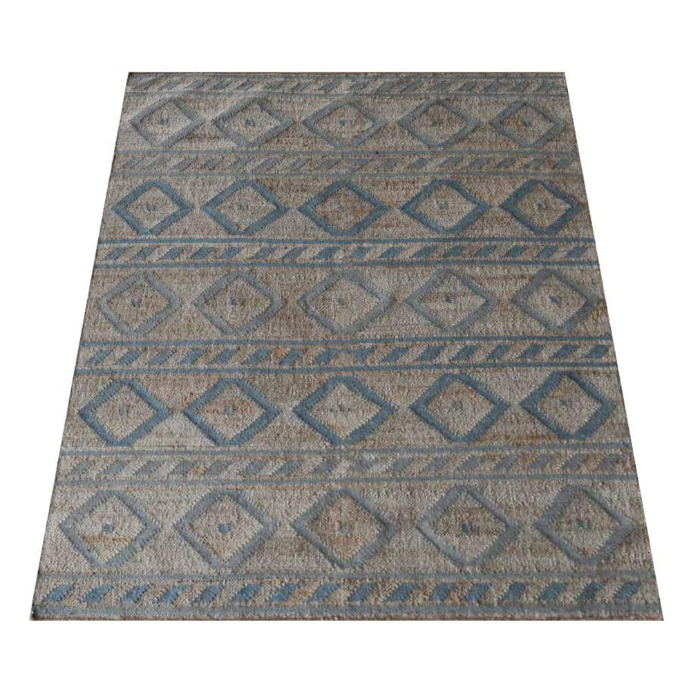 Light Brown & Light Blue Geometric Kilim Jute Rug for Stylish Living Spaces