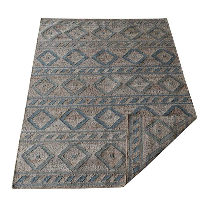 Light Brown & Light Blue Geometric Kilim Jute Rug for Stylish Living Spaces