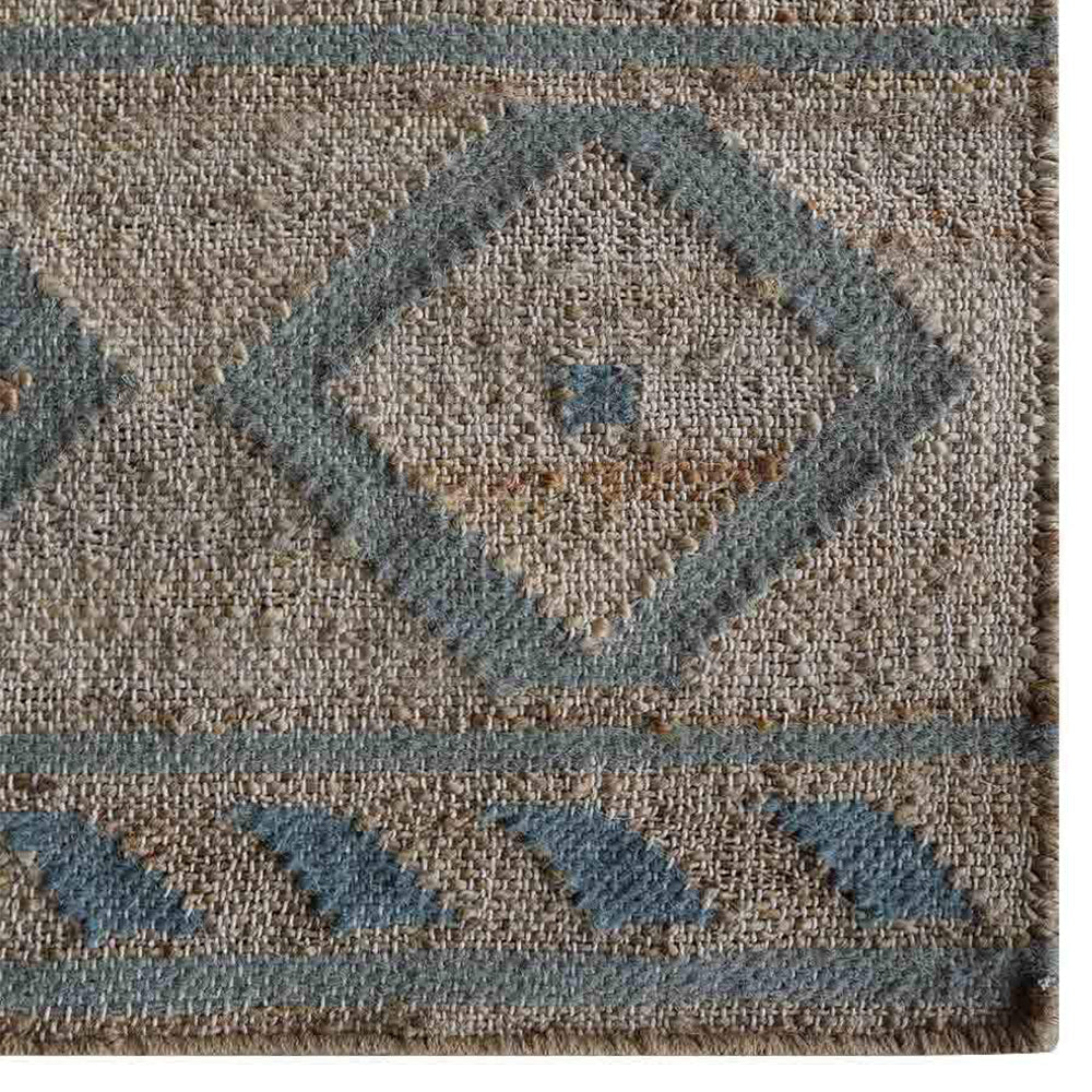 Light Brown & Light Blue Geometric Kilim Jute Rug for Stylish Living Spaces