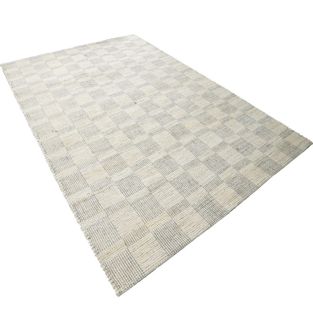 Beige Checkered Jute Area Rug for Modern & Minimal Interiors
