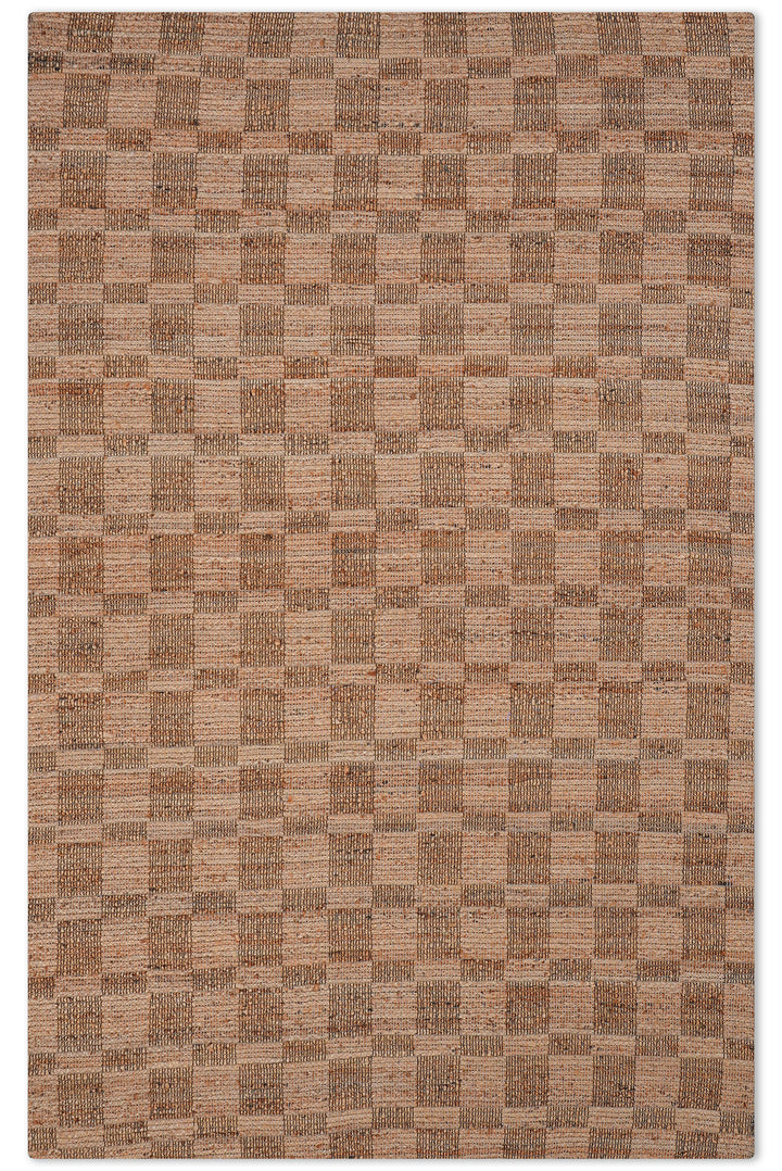 Beige Checkered Jute Area Rug for Modern & Minimal Interiors