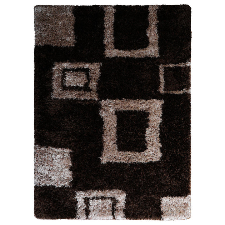 Hand Tufted Shag Polyester Area Rug Geometric Brown Beige K00001