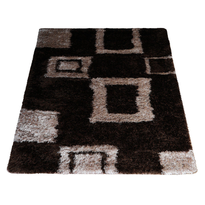 Hand Tufted Shag Polyester Area Rug Geometric Brown Beige K00001