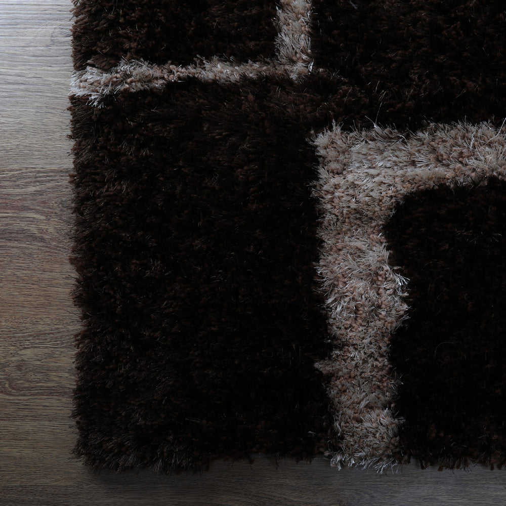 Hand Tufted Shag Polyester Area Rug Geometric Brown Beige K00001