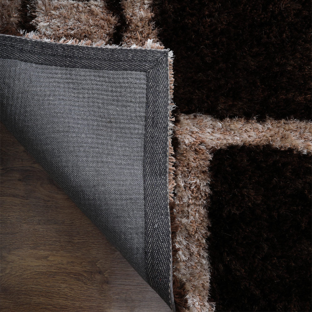 Hand Tufted Shag Polyester Area Rug Geometric Brown Beige K00001