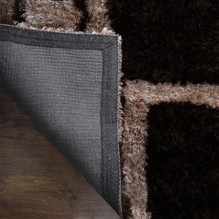 Hand Tufted Shag Polyester Area Rug Geometric Brown Beige K00001