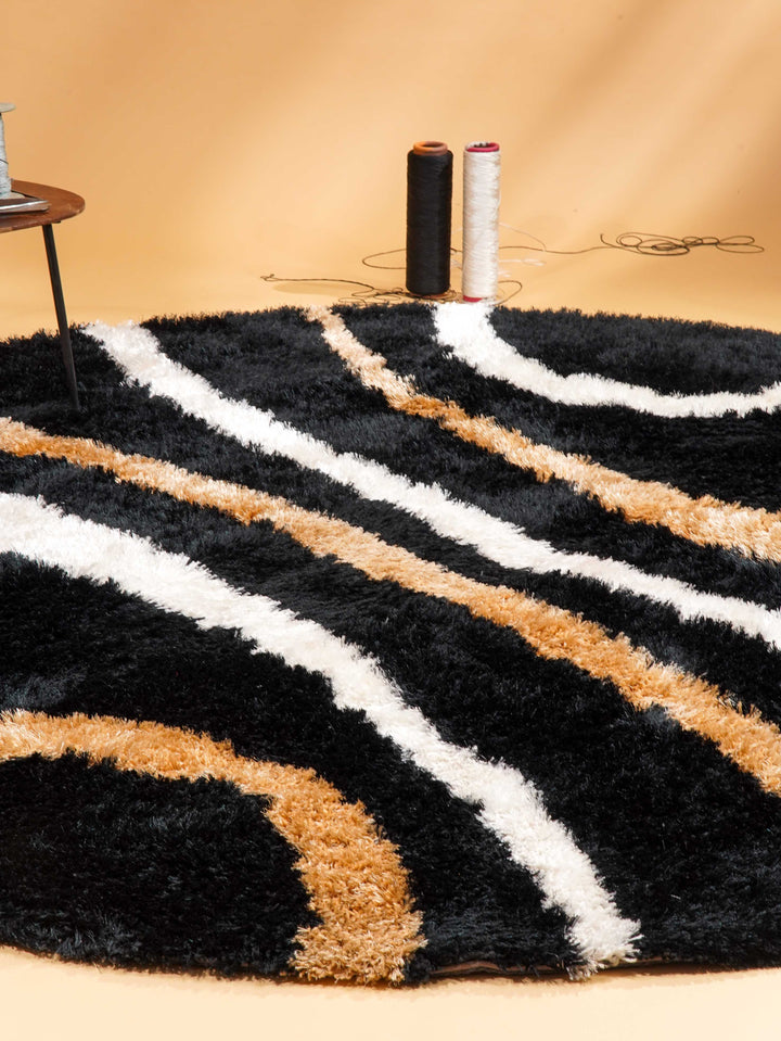 NoirOrbit Hand Tufted Shag Polyester Geometric Rug