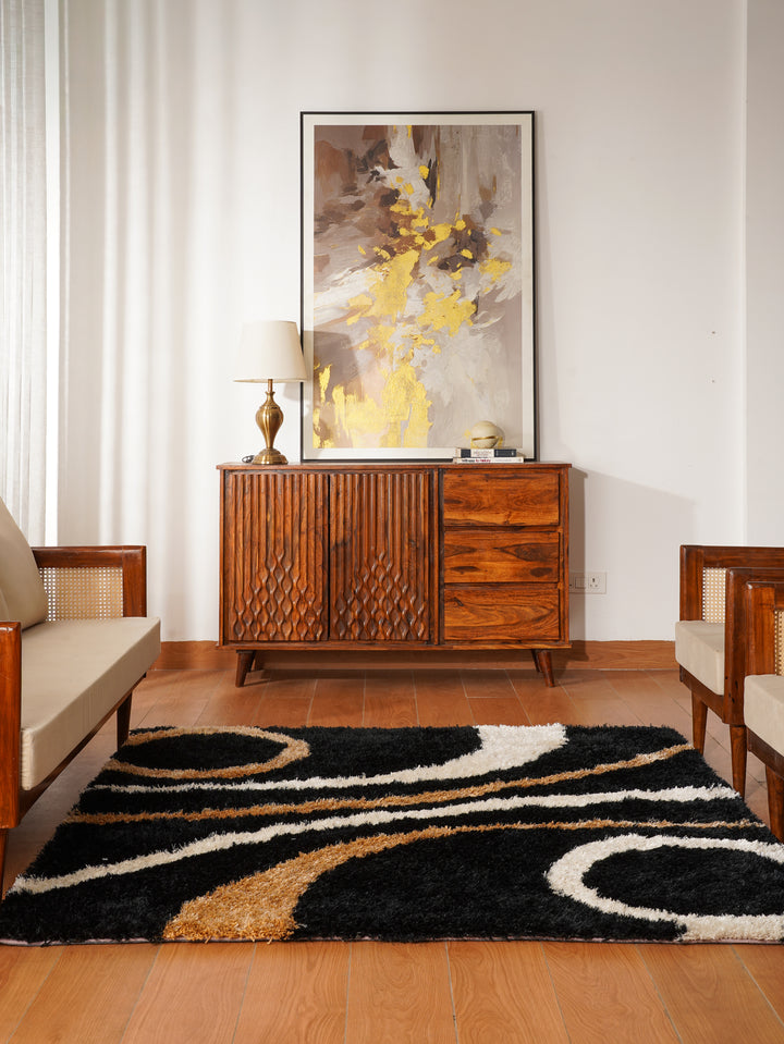 NoirOrbit Hand Tufted Shag Polyester Geometric Rug