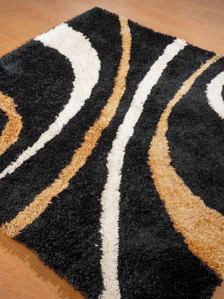 NoirOrbit Hand Tufted Shag Polyester Geometric Rug