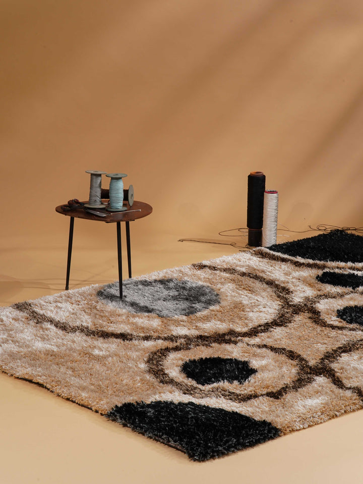 Orbique Hand Tufted Shag Polyester Geometric Rug