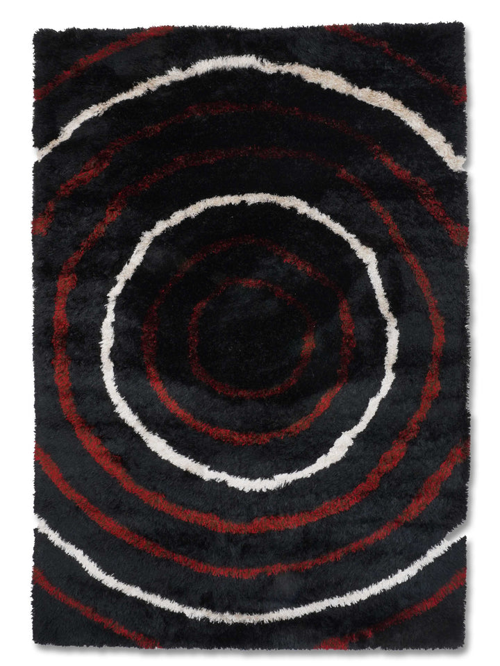 Hand Tufted Shag Polyester Area Rug Geometric Black Multicolor K00005