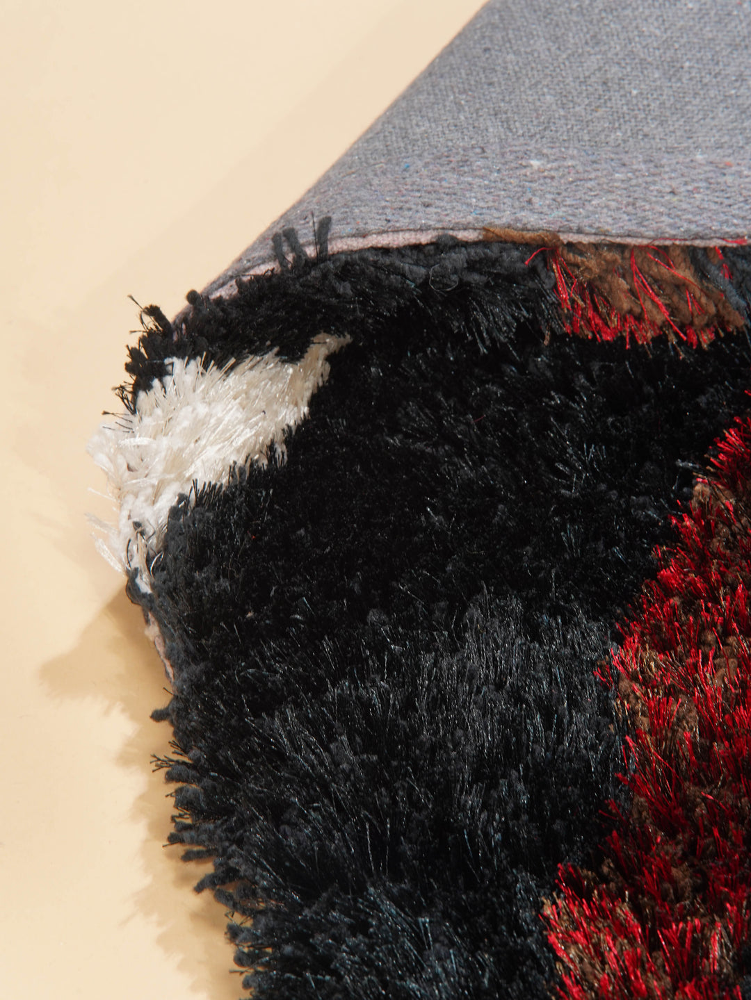 Hand Tufted Shag Polyester Area Rug Geometric Black Multicolor K00005