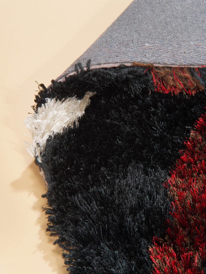 Hand Tufted Shag Polyester Area Rug Geometric Black Multicolor K00005