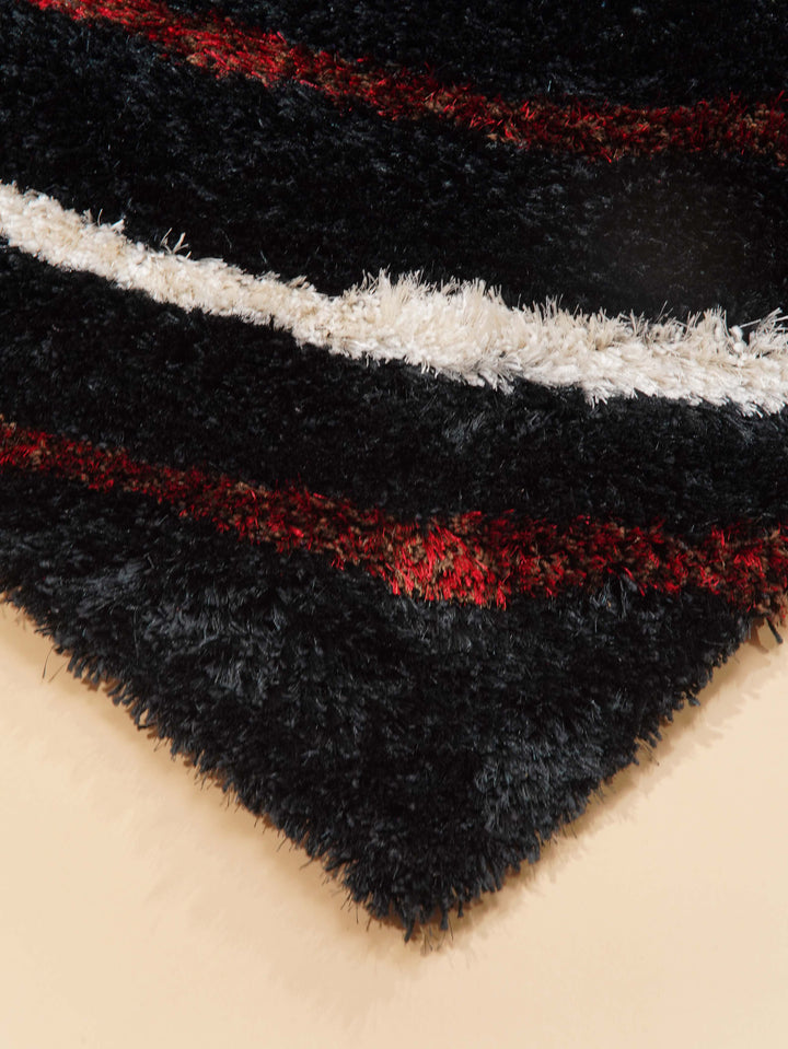 Hand Tufted Shag Polyester Area Rug Geometric Black Multicolor K00005