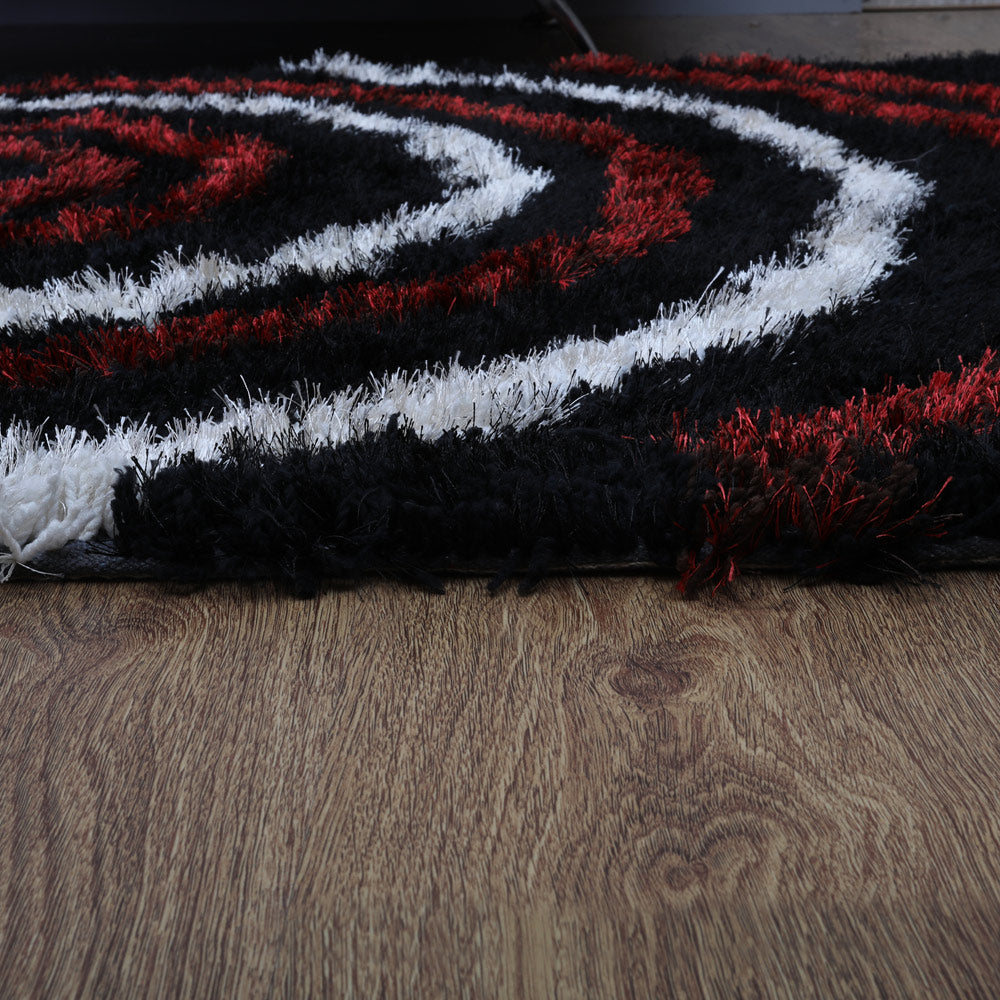 Hand Tufted Shag Polyester Area Rug Geometric Black Multicolor K00005