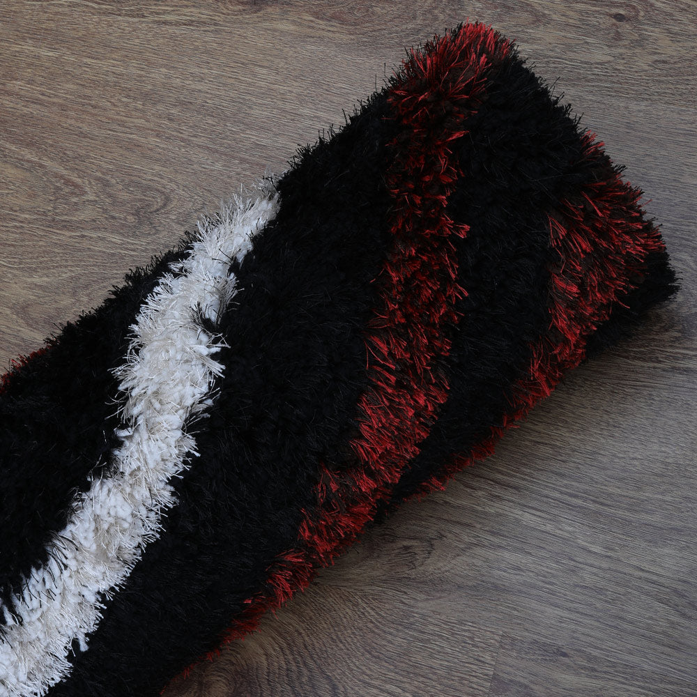 Hand Tufted Shag Polyester Area Rug Geometric Black Multicolor K00005