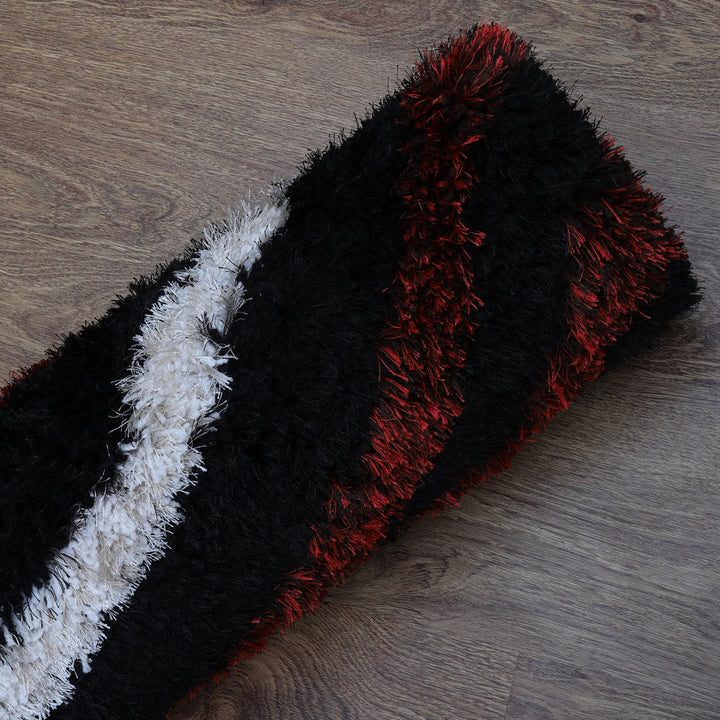 Hand Tufted Shag Polyester Area Rug Geometric Black Multicolor K00005